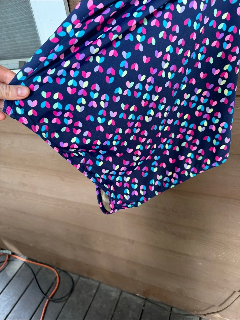 Lands' End Navy One-Piece Swimsuit with Neon Pink, Aqua & Yellow Hearts size 16+